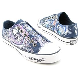 ED HARDY Christian Audigier Womens Low Rise Dubai Tattoo Skull Canvas Shoes Sneakers Black