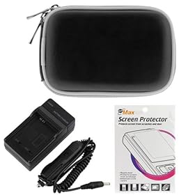 GTMax SLB-10A / SLB-11A Travel Charger with Car Adapter + Black Zipper Pouch Case + LCD Screen Protector Guard for Samsung WB150F WB850F WB750 SL102 SL202 L100 L110 L200 L210