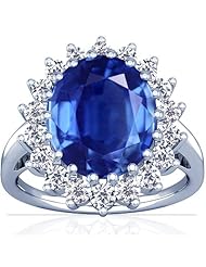 18K White Gold Oval Cut Blue Sapphire Ring With Sidestones (GIA Certificate)