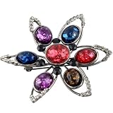Dark Silver Tone Studded Flower Pin Brooch