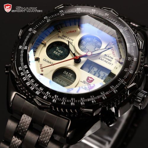 Mens Military Army Tactical Sport Digital Analog Combo Dual Quartz Wrist Watch (Black and White)