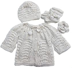 Handmade Newborn Baby Sweater and Hat Set - Natural (100% Hand-knitted)