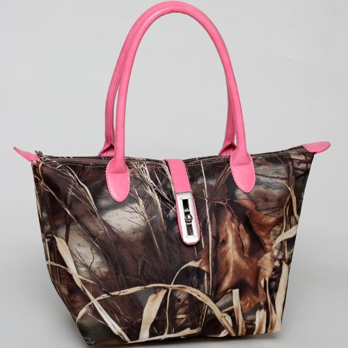 Designer Inspired Realtree ® Camouflage Tote Handbag With Twist Lock Accent Camouflage/Pink Designer Inspired Realtree ® Camouflage Tote Handbag With Twist Lock Accent Camouflage/Pink
