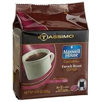 Maxwell House Cafe Collection French Roast Coffee (Dark), 16-Count T-Discs for Tassimo Coffeemakers (Pack of 2)