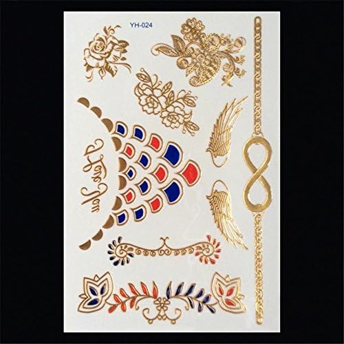 4 sheets, 3pcs+1pcs-metallic Tattoo, Gold Tattoo, 3d Temporary Body Art Metalic Gold Tattos