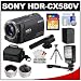 Sony Handycam HDR-CX580V 32GB 1080p HD Video Camera Camcorder (Black) + Sony Case + 32GB Card + LED Light + Microphone + Battery + Tripod + Wide Angle & Telephoto Lens Kit