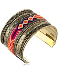 Multi-Color Textured Friendship Bracelet Inlay Antiqued Gold Tone Cuff Bracelet, 2.5"