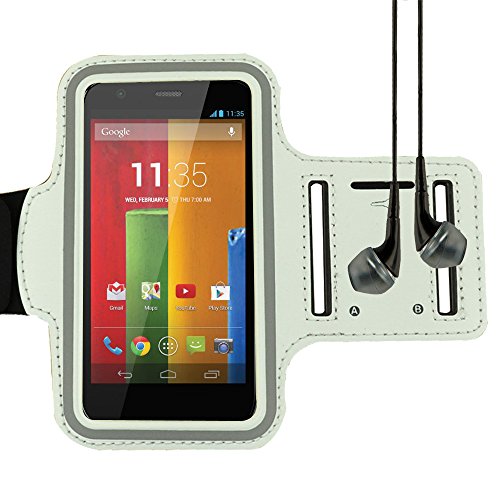 Adjustable Neoprene Workout Armband for Mototola Moto E e / Moto G / Moto G / Motorola Droid RAZR and more MOTOROLA smartphone (White)