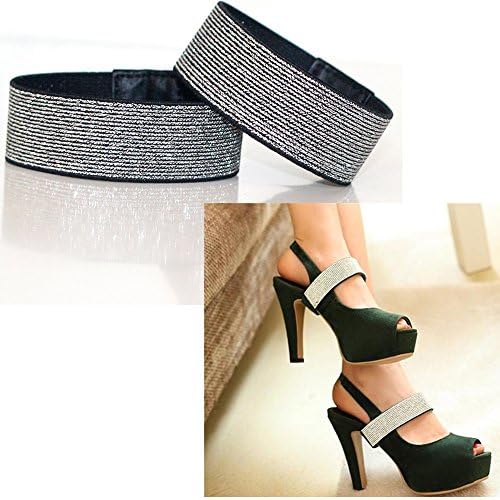 Camix Women's Detachable Elastic Shoe Straps,High Heels Anti-loose Shoelace Accessories,Great For Wedding Party (silver)