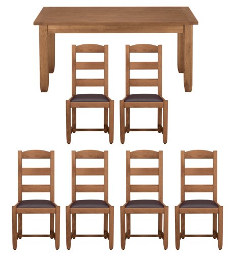 Hemsley Dining Table and 6 Leather-Seat Chairs