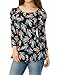 Allegra K Woman Feather Pattern Tunic Peplum Top Black XL