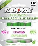 Rayovac Platinum Low Self Discharge NiMH D Size Batteries, 2 Pack