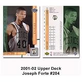 Upper Deck Boston Celtics Joseph Forte 2001-02 Rookie Card