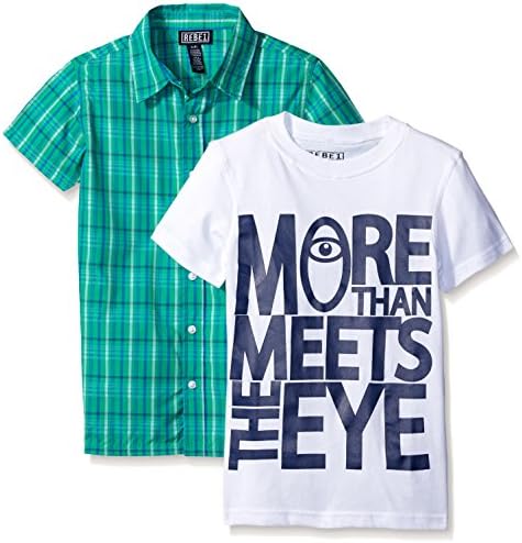 Rebe1 Boys' 2 Piece Set Woven Button Down and Graphic Tee