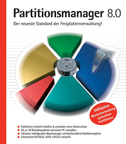 Partitionsmanager 8.0, 1 CD-ROM Der neueste Standard der Festplattenverwaltung. Für Windows 98/ME/NT 4/2000/XP