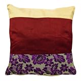 1 Piece Indian Silk Blend Cushion Cover Beige Vintage Saree Patchwork Decorative Sofa Pillow Case Home Décor 16" Inches