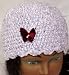 Hand Crocheted Lilac Chenille and Gimp Tweed Skull Cap Trimmed with Burgundy Color Velvet Rhinestone Butterfly for Women and Teens Image
