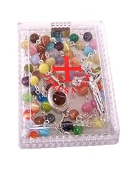 Cats Eye beads Rosary with Soil Center and a Rosary box from Jerusalem ( 20 inches long )