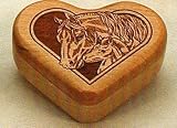 Carved Wooden Heart Box with Mare/ Foal Theme