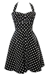Scoop Neck Sleeveless Cocktail Spring Vintage Cotton Floral Print Polka Dot Print Party Dress 