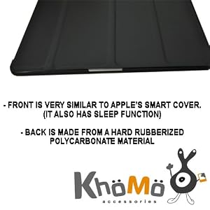 KHOMO DUAL CASE: Polyurethane Smart Cover FRONT + Hard Rubberized Poly-carbonate BACK Protector for Apple iPad 2