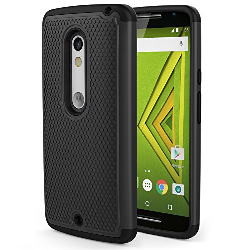 MoKo Moto Droid Maxx 2 Case - [Anti Drop] Hard Polycarbonate + Silicone Protector Bumper Cover for Moto Droid Maxx 2 / Moto X Play 5.5 Inch 2015 Smartphone, BLACK (Not for Moto X Previous Generations)