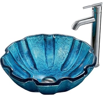 Vigo VGT164 Mediterranean Seashell Vessel Sink with Chrome Faucet