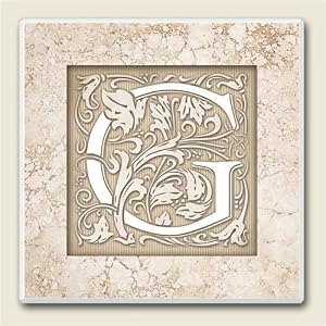 AbsorbaStone Coaster set~ Monogram Initial G ~ 4 Tile Drink Coasters ~ code 574C