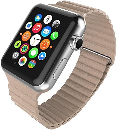 Apple Watch Band , TINGQIAO 38MM Leather Loop with Magnetic Closure Strap Bracelet Leather Apple Band Replacement I Watch Band for Apple Watch 38mm BEIGE