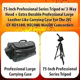 75-Inch Professional Series Tripod w/ 3-Way Head + Extra Durable Professional Large Leather Like Carrying Case For The JVC GY-HD110U, HD200U MiniDV Camcorders