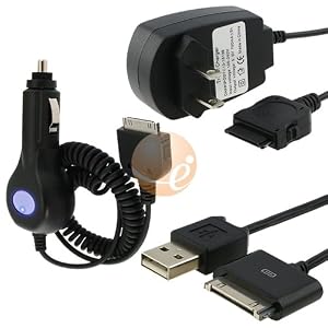 BLACK Car Charger w/ Blue LED light + Home Wall Travel Charger + USB Retractable Data Charging Cable for Apple iPad / iPod / iPhone 3G / iPhone 3Gs 16GB / 32GB
