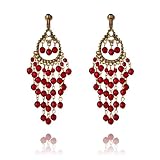 Antique Gold Red Beaded Chandelier Clip On Earrings