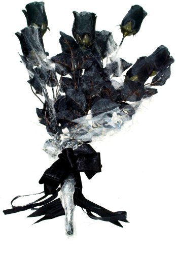 Season's Designs Halloween Decor 22-Inch Black Rose Bouquet with Cob Webs