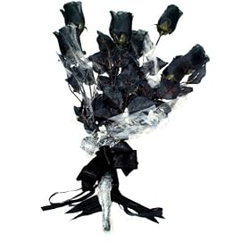 Season's Designs Halloween Decor 22-Inch Black Rose Bouquet with Cob Webs
