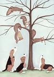 Beagles find a tree full of squirrels / Lynch folk art print