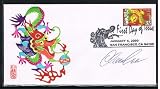 2000 -The 8th USA Lunar Stamp for The Year of the Dragon First Day Cover With Dragon Cancellation-Cachet by Handmade Paper-Cut-Limited Edition- Autographed by Stamp Designer: Clarence Lee
