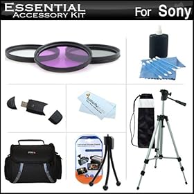 Essential Accessory Kit For Sony DCR-SX45 Handycam Camcorder Includes 50 Tripod + Deluxe Case + 3PC Filter Kit (UV-CPL-FLD) + Cleaning Kit + Screen Protectors + More