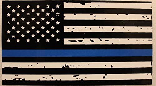 Blue Line Flag Decal Tattered Thin Blue Line 3M Vinyl Reflective Decal, Black, White &amp; Blue American Flag Sticker Honoring our Men &amp; Women of Law Enforcement