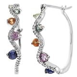 5170vZnlypL. SL160  Sterling Silver Multi Color Created Sapphire and Diamond Earrings