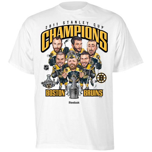 NHL Men's Boston Bruins 2011 Stanley Cup Champs Caricature Tee Shirt (White, Large)