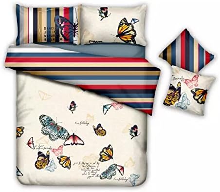 Andreannie ®King Size Bedding Sets Butterflies Fluttering Soft Sanding Brushed for Family 100% Cotton Material Extra-double 4pcs Set Duvet Cover Bed Sheet Pillowcase Without Comforter