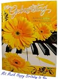 MUSIK - GL�CKWUNSCHKARTE "Zum Geburtstag die herzlichsten Gl�ckw�nsche" (in Gold-Pr�gung) mit Musik "Happy Birthday to You"  28Sek. und wundersch�nem Blumenmotiv inkl. Umschlag