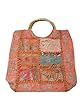 Sari Handbag Orange Embroidered Vintage Zari Patchwork Purse, Gift Idea