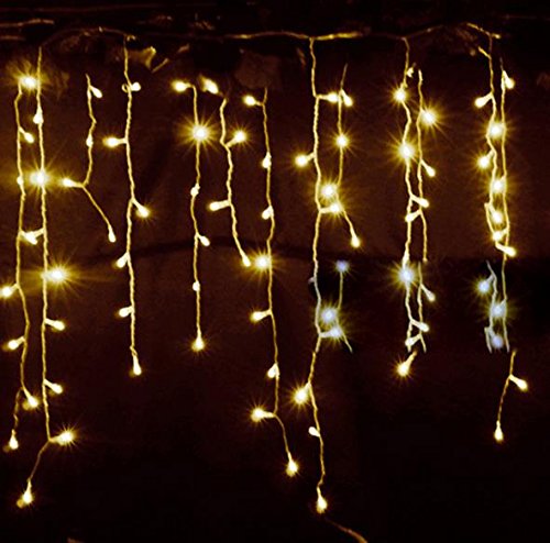 LEMONBEST New 3.5M 96 LED Fairy Lights Curtain Icicle Starry String Lights for Bedroom Christmas New Year Home Garden Wedding (Warm white)