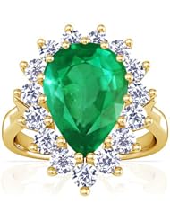 18K Yellow Gold Pear Cut Emerald Ring With Sidestones