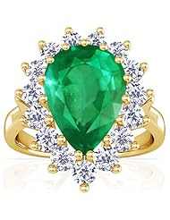 14K Yellow Gold Pear Cut Emerald Ring With Sidestones