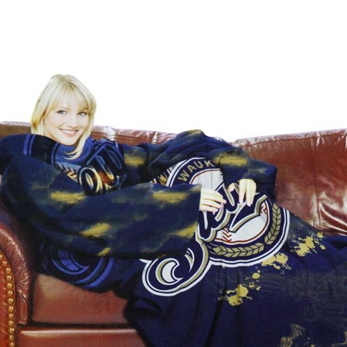 MLB Milwaukee Brewers Adult Comfy Throw, Officially MLB Licensed Blanket with Sleeves by Northwest 