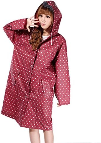 SuperMagic Womens Polka Dots Easy Carried Rain Coat with Hood Wind Coat Jacket (Red)