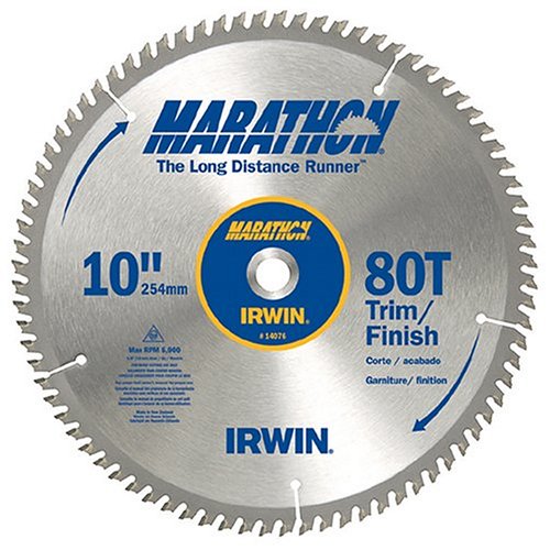 Irwin 14076 Marathon 10-Inch 80 Tooth ATB Thin Kerf Finishing Saw Blade with 5/8-Inch Arbor