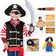 Melissa & Doug Pirate Outfit Dress Up Costume with Pirate Parrot, Map and Coins Set of 5 Items